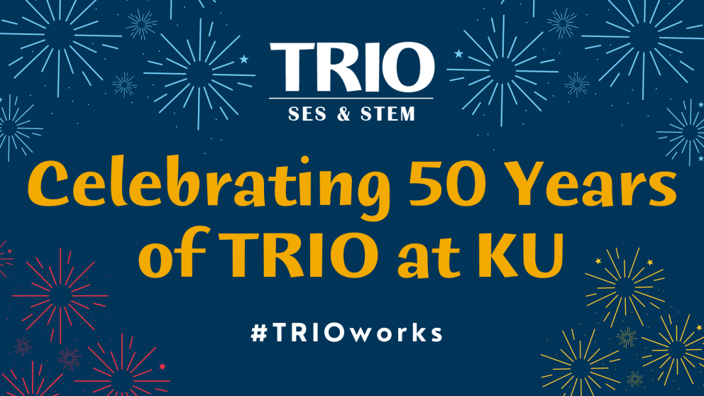 A graphic that says TRIO SES + STEM Celebrating 50 Years of TRIO at KU